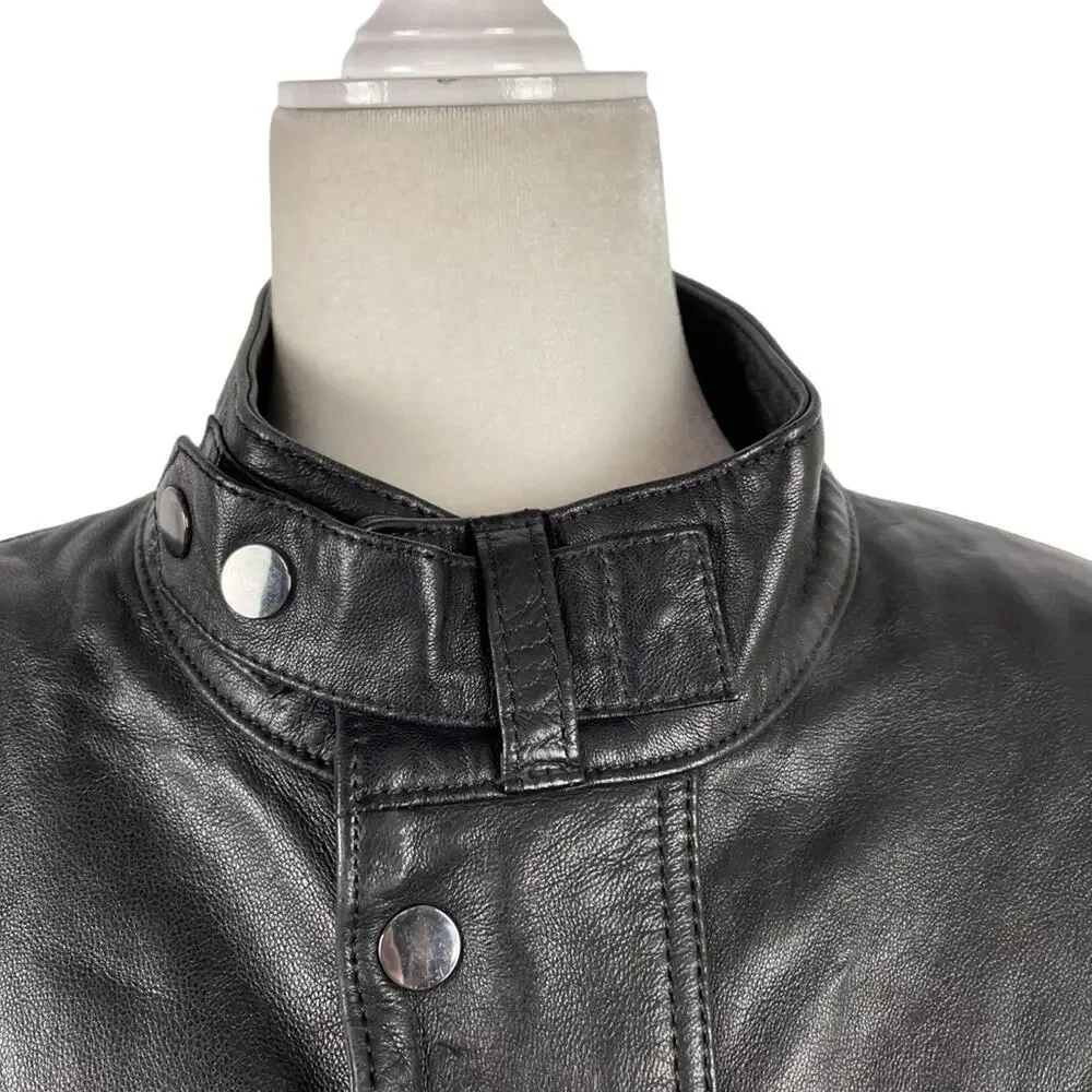 BARBOUR INTERNATIONAL MEN'S SADDLER BLACK LEATHER JACKET SIZE XL MLT0060BK31 - Picture 4 of 16